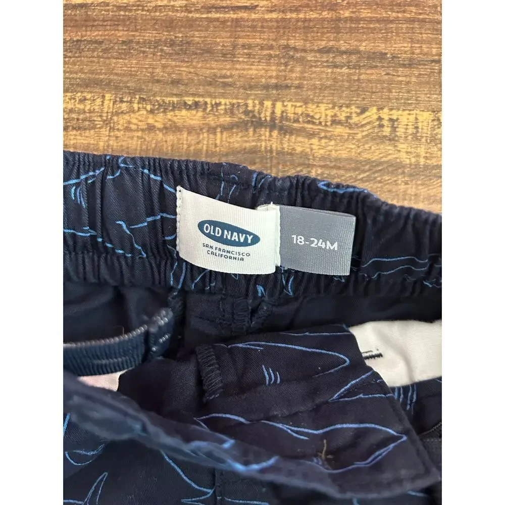 OLD NAVY Boy’s Navy Shorts featuring a Blue Shark Pattern / Size: 18-24 Months